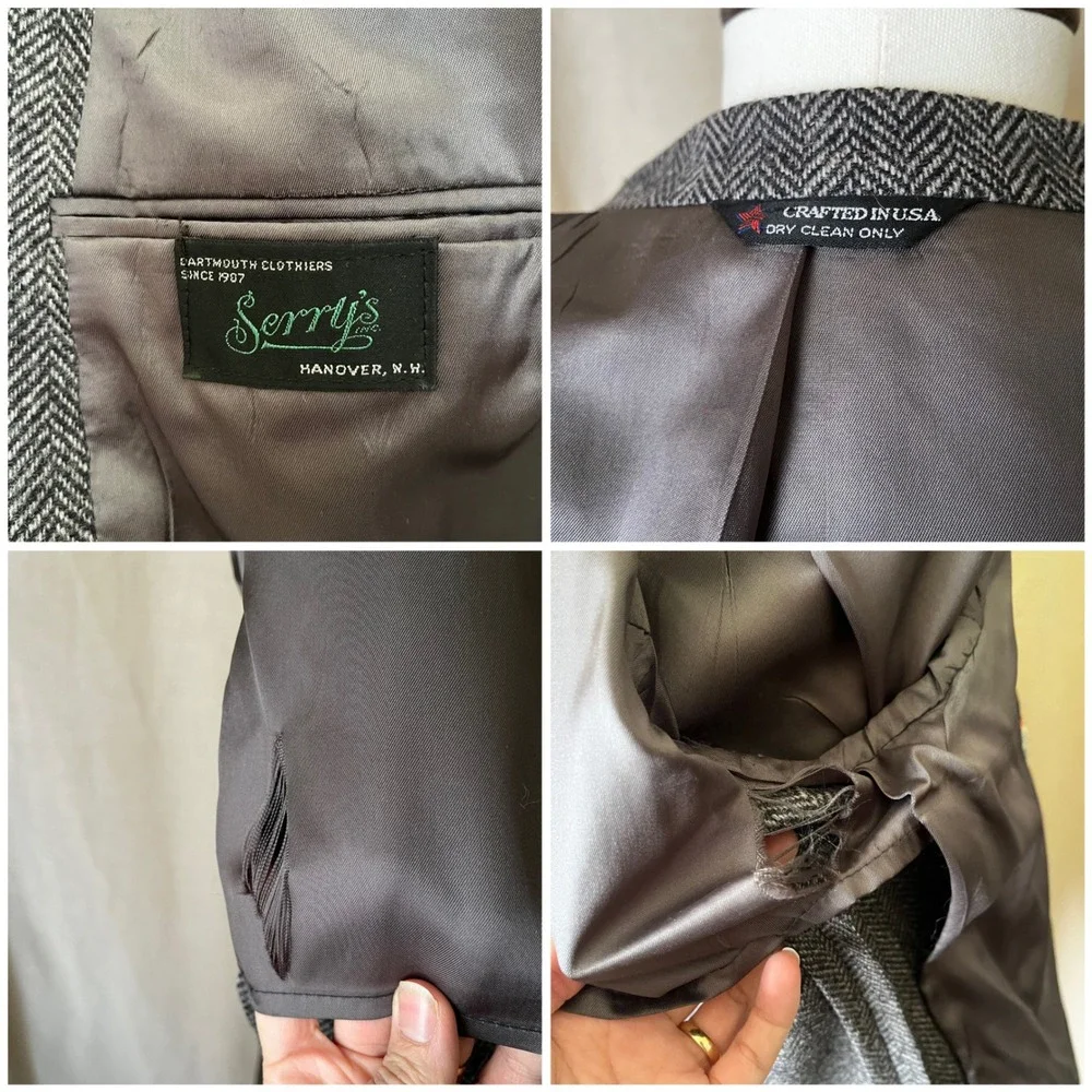 Herringbone Tweed Blazer‎ Mens 38R Gray Wool USA Vintage Sport Coat